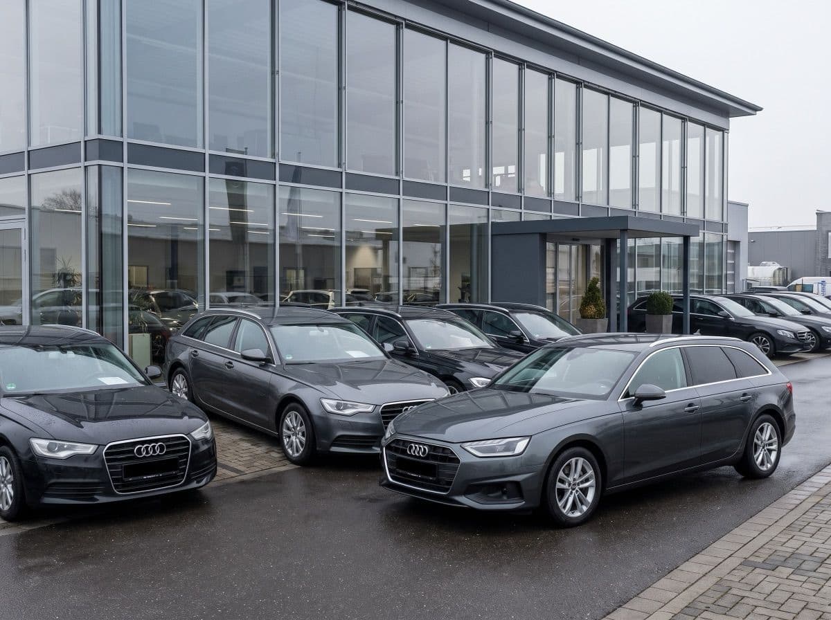 Rij tweedehands auto's op het terrein van een Duitse autodealer